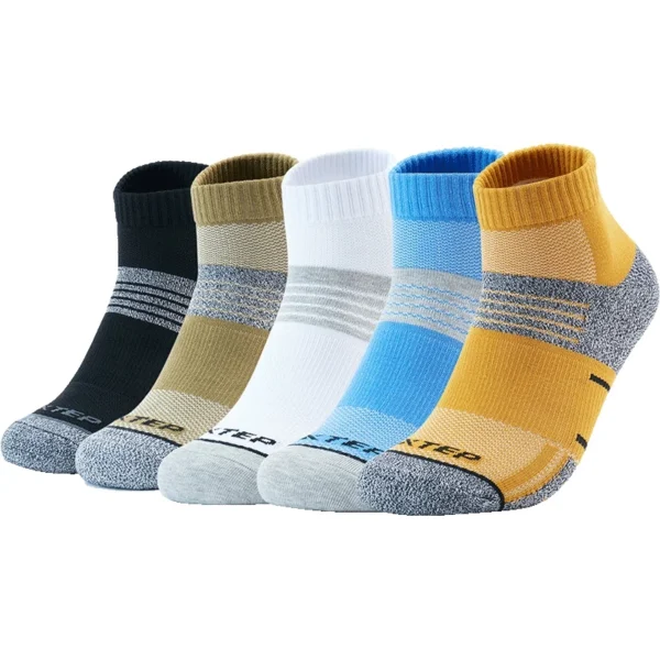 XTEP Men Running Socks Cotton Sports Socks Casual Comfort Training Socks 5 Packs (Black/Yellow)
