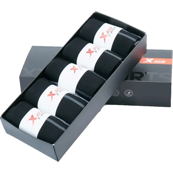 XTEP Men Running Socks Cotton Sports Socks Casual Comfort Training Socks 5 Packs (Black/Yellow)