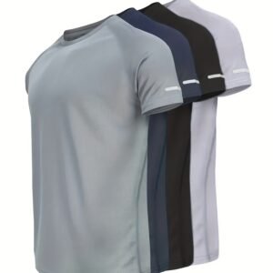 Men Athletic T-Shirt 4 Pack Quick Dry Moisture Wicking Reflective Gym Running Tops