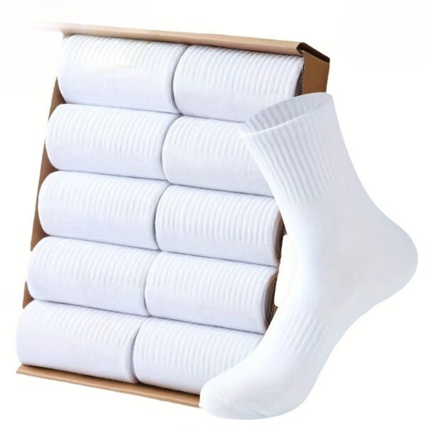 Men Crew Socks 10 Pairs Comfortable Breathable Casual Socks White