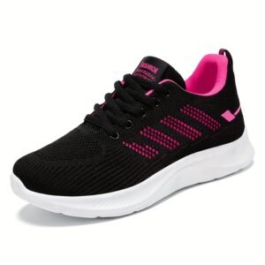 Women’s Running Shoes Lightweight Breathable Knit Sneakers (Black/Pink)