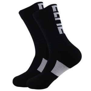 Women’s Basketball Socks Cushioned Mid-Calf Breathable Sports Socks (Black/White)