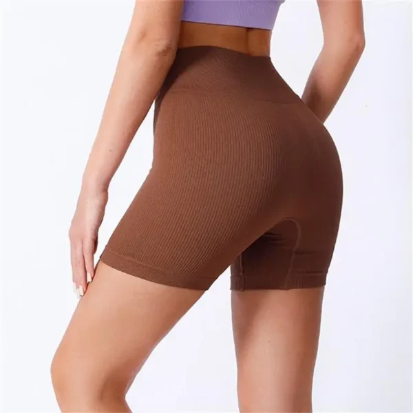 S04596618598446d49d0b39aa31891a874.webp Women High Waisted Yoga Shorts Ribbed Sculpting Tight Fitness Workout Shorts Coffee