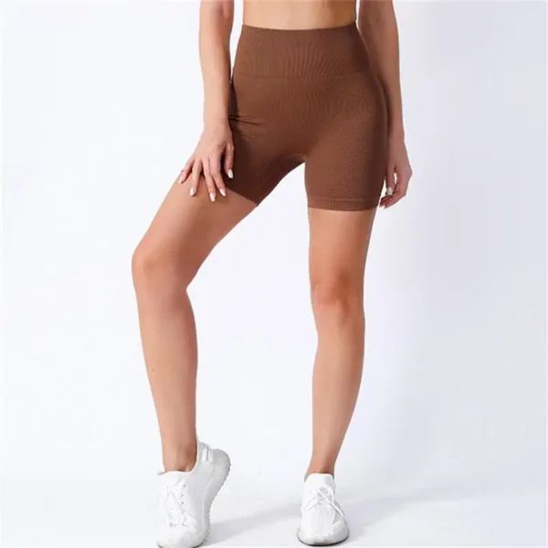 S4650d83fa7f94d12b570d7a178828175y.webp Women High Waisted Yoga Shorts Ribbed Sculpting Tight Fitness Workout Shorts Coffee