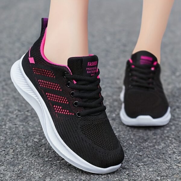 Women’s Running Shoes Lightweight Breathable Knit Sneakers (Black/Pink)