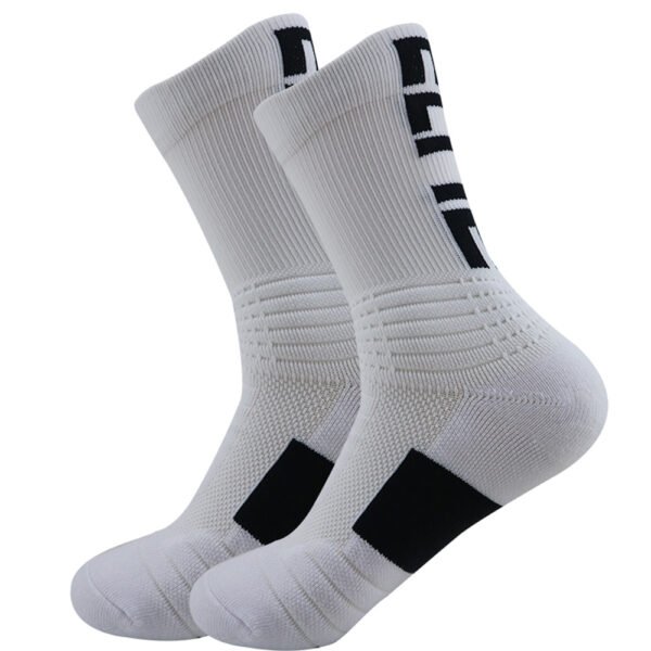 Women’s Basketball Socks Cushioned Mid-Calf Breathable Sports Socks (Black/White)