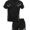 Men Sports Set Quick Dry T-Shirt Shorts Lightning Print Running Fitness Outfit