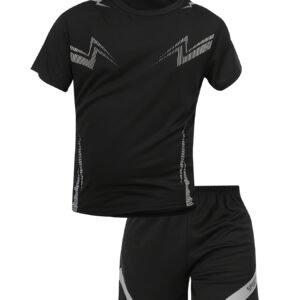 c158baa3-aa50-4ad3-985f-c86f0f4cee81.jpg Men Sports Set Quick Dry T-Shirt Shorts Lightning Print Running Fitness Outfit