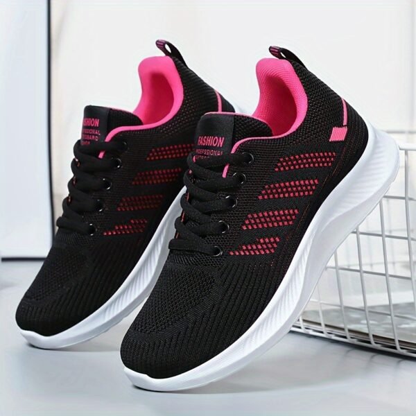 Women’s Running Shoes Lightweight Breathable Knit Sneakers (Black/Pink)