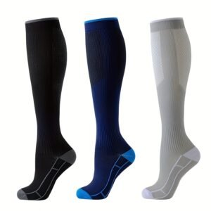 3-Pack Compression Socks Comfortable Breathable Support Socks (Black/Grey/Blue)